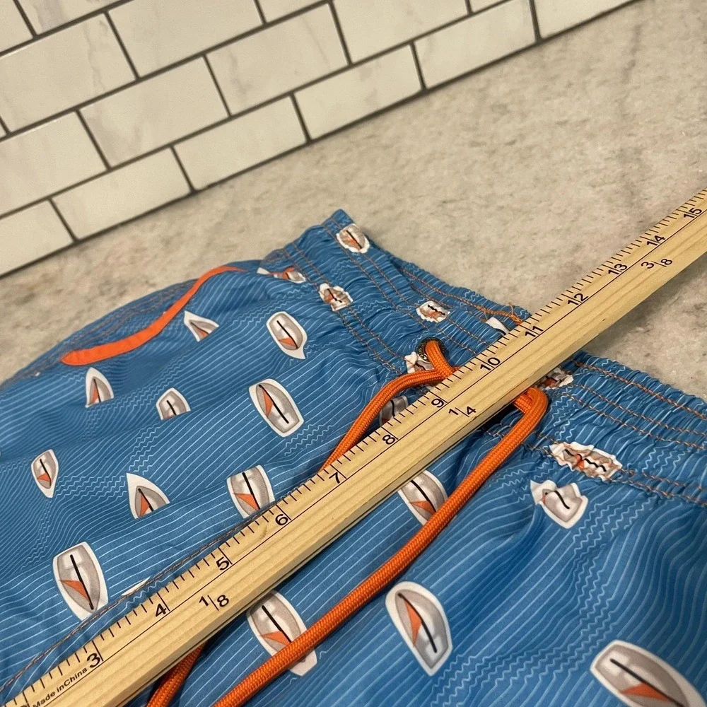 Mr. Swim Trunks Mens Medium Blue Sailboat Print Lined Pockets Nautical Beach